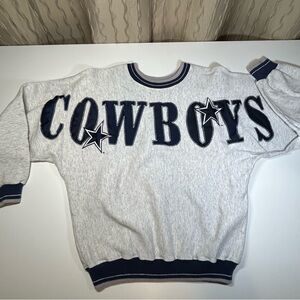 NFL Dallas Cowboys Spellout Women's Small S Gray Crew Applique Sweatshirt USA